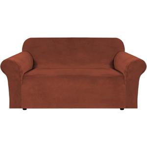H.VERSAILTEX Stretch Velvet Loveseat Covers for 2 Cushion Couch Covers for Living Room Sofa Covers Slipcovers with Non Slip Straps Bottom, Ultra Thick Comfy Velour (Width 58"-72", Rust)