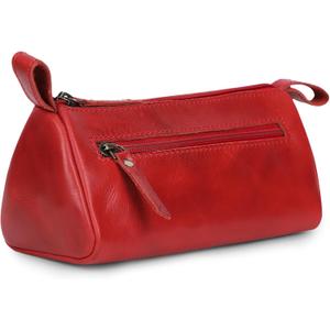 Leather Makeup Bag for Women  Genuine Leather Cosmetic Bag Travel, Handmade Zippered Makeup Pouch, Small Toiletry Bag, Shaving Kit & Stationery Organizer- Red