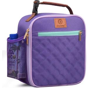 Genteen Kids Lunch Box, Lunch bag for Girls Teen,Insulated Soft Mini Cooler with Bottle Holder, Lightweight Reusable East-Clean LunchBox Back to School, Purple