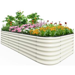 Quictent Galvanized Tall Raised Garden Bed Kit, 8x4x2 ft Oval Large Planting Box Rubber Strip Edging, for Vegetables Outdoor Strengthened by Crossbar (Beige) 