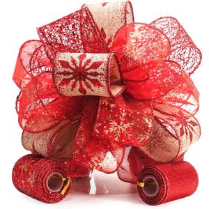 CT CRAFT LLC Red Snowflake Christmas Tree Topper Bow 11" with 4 Ribbon Streamers x 3 Yards Long Each for Holidy Elegant Fancy Home Dcor Indoor