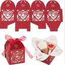 Cheriswelry Red Hollow Candy Boxes for Wedding 10pcs Small Favor Gift Boxes for Christmas Laser Cut Heart Paper Thank You Gift Box for Event Bridal Anniversary Birthday 2" x 2" x 3.15"