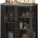 BON AUGURE Small Coffee Bar Cabinet with Storage, Farmhouse Liquor Cabinet for Home Coffee Station, Wood Sideboard Buffet with Doors for Kitchen, Dining Room, Living Room, Dark Grey Oak, 36 inch High