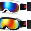 Dunzy 2 Pairs Ski Goggles Otg Snowboard Goggles UV Protection Winter Sport Ski Glasses over the Glass Snow Goggles with Storage Bag for Men Women Adults Snowboarding Skiing