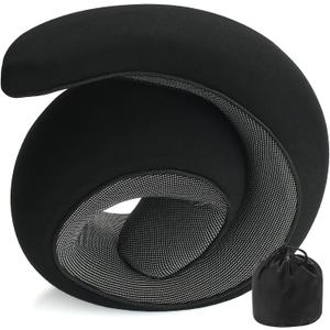 REDOFFTravel Pillow for Neck Support, Memory Foam Neck Pillow for Airplane, Car, Office - Adjustable Strap with Magic Tape, Breathable & Portable with Storage BagIt's Good to give Gifts.Black