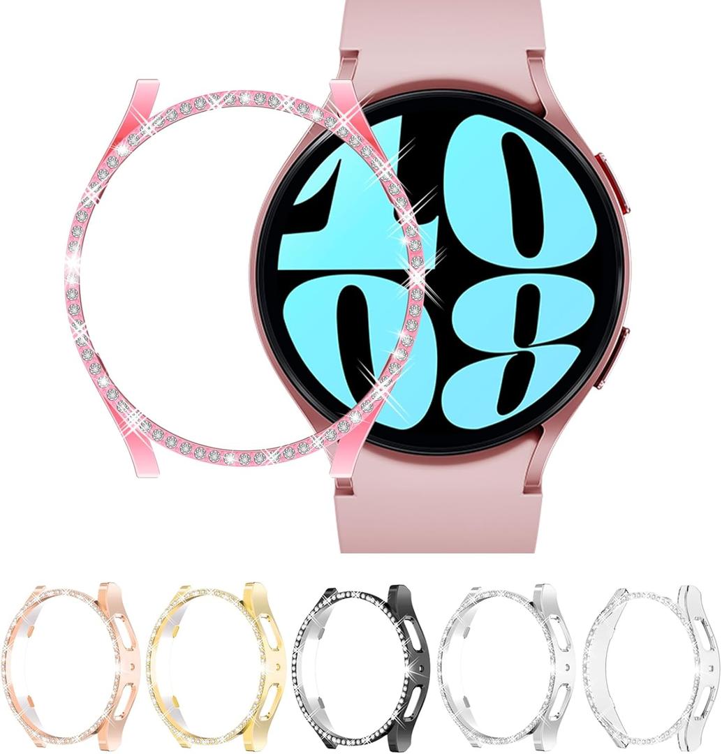 RICHONE [6-Pack] Bling Case for Galaxy Watch 6 40mm [NO Screen Protector], Hard PC Sparking Rhinestones Frame Cover, Samsung Watch 6 Protective Cases 40MM Accessories for Women Men (6 Pcs) (6 Colors)