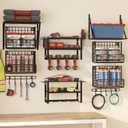Power Tool Organizer Wall Mount - Multifunctional Garage Organization with Hanging Hooks and Baskets, Wall Shelving Drill Holder, Gift for Man Storage Rack, Black
