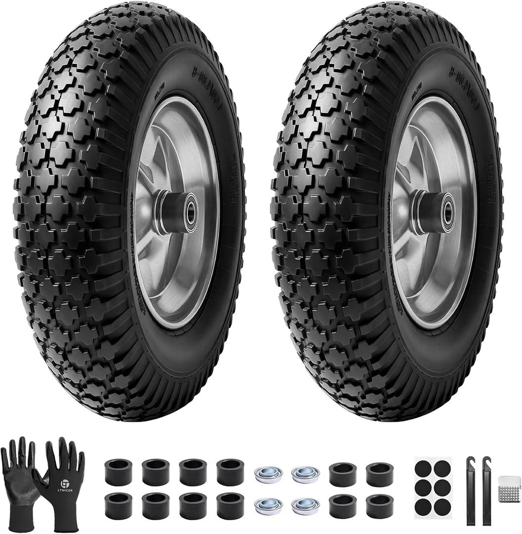 (2-PACK) 4.80/4.00-8" Tire and Wheel, 16" Pneumatic Tire Wheels with 5/8" Bearings (Extra 3/4") and 3" Centered Hub for Wheelbarrow, Hand Truck, Garden Carts, Yard Wagon Dump Cart