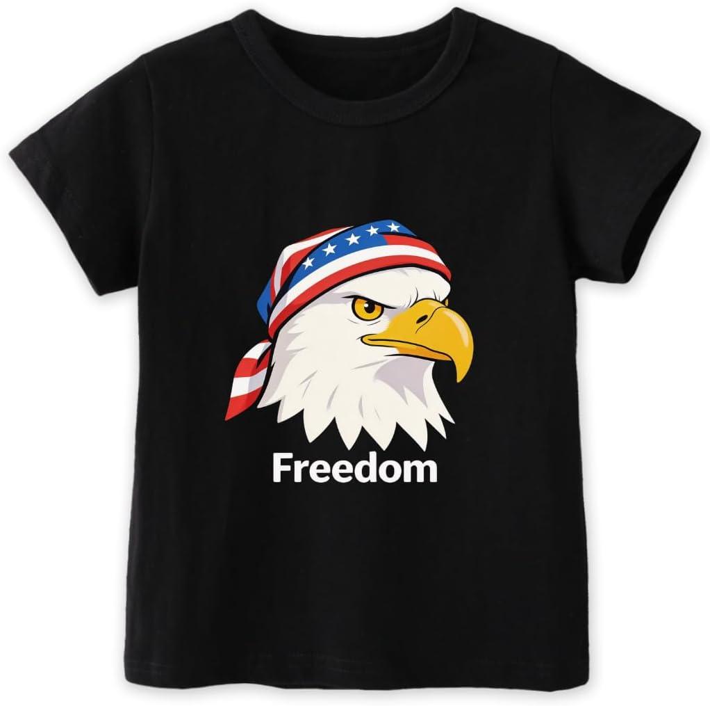 Boys 4th of July Shirt Girls Kids 250 Anniversary USA Shirts 1776 American Flag T-Shirt Patriotic Tops 2-8T (Black)