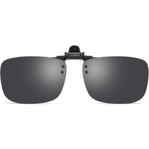 Polarized Clip-on Flip Up Metal Clip Rimless Sunglasses for Prescription Glasses (Black)