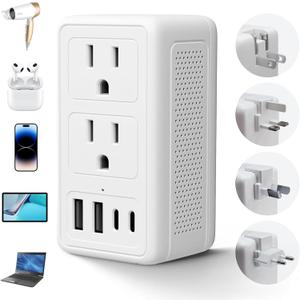 2000W 220V to 110V Voltage Converter US to Europe for Hair Dryer, International Universal Travel Adapter with Type C A G I, Converter for European Travel with 2 USB-A 2 Type C (White)