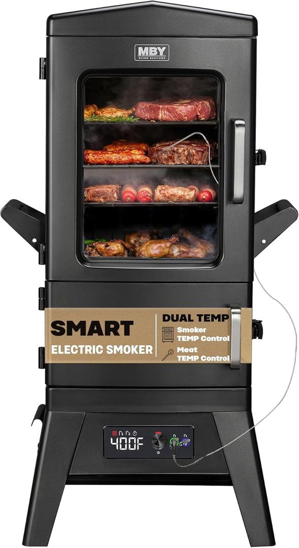 Stand Electric Smoker with Soft Rainproof Cover, LED Display Build in Meat Probe Vertical Smokers, Accurate Temperature Control Adjustment,Easy to install