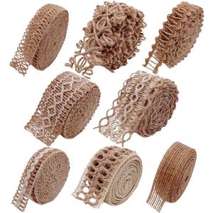 Burlap Ribbons,8 Rolls Burlap Lace Burlap Wedding Ribbon Natural Jute Rope Twine String for Crafts Gift Wrapping Wedding Party Home Decoration (17.6 Yards)