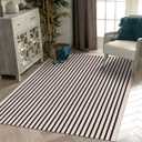 LEEVAN Black and White Striped Patio Outdoor Rug 5x8, Washable Living Room Bedroom Area Rug, Soft Cotton Blend Sturdy Carpet for Kitchen, Dining Room, Playroom, Mudroom, Sunroom (5' x 7'10" (Rectangular))