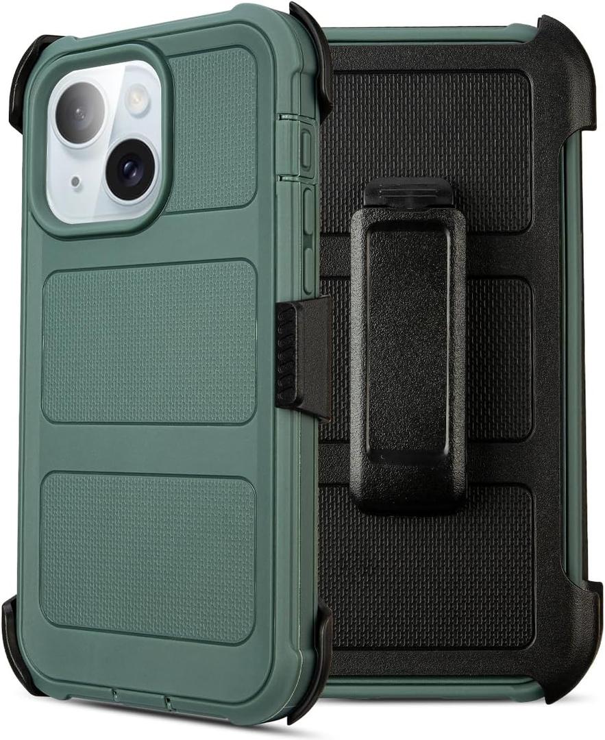 for Defender Phone Case iPhone 13 Case with Belt Clip,for Shockproof iPhone 13 Case Rugged,2 Layers of Sturdy for iPhone13 Cases Heavy Duty,Military-Grade Cover for iPhone 13Case (Drak Green)