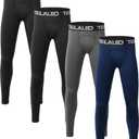 TELALEO 1/2/3/4 Pack Boys' Youth Compression Leggings Pants Tights Athletic Base Layer for Running Hockey Basketball Size Large