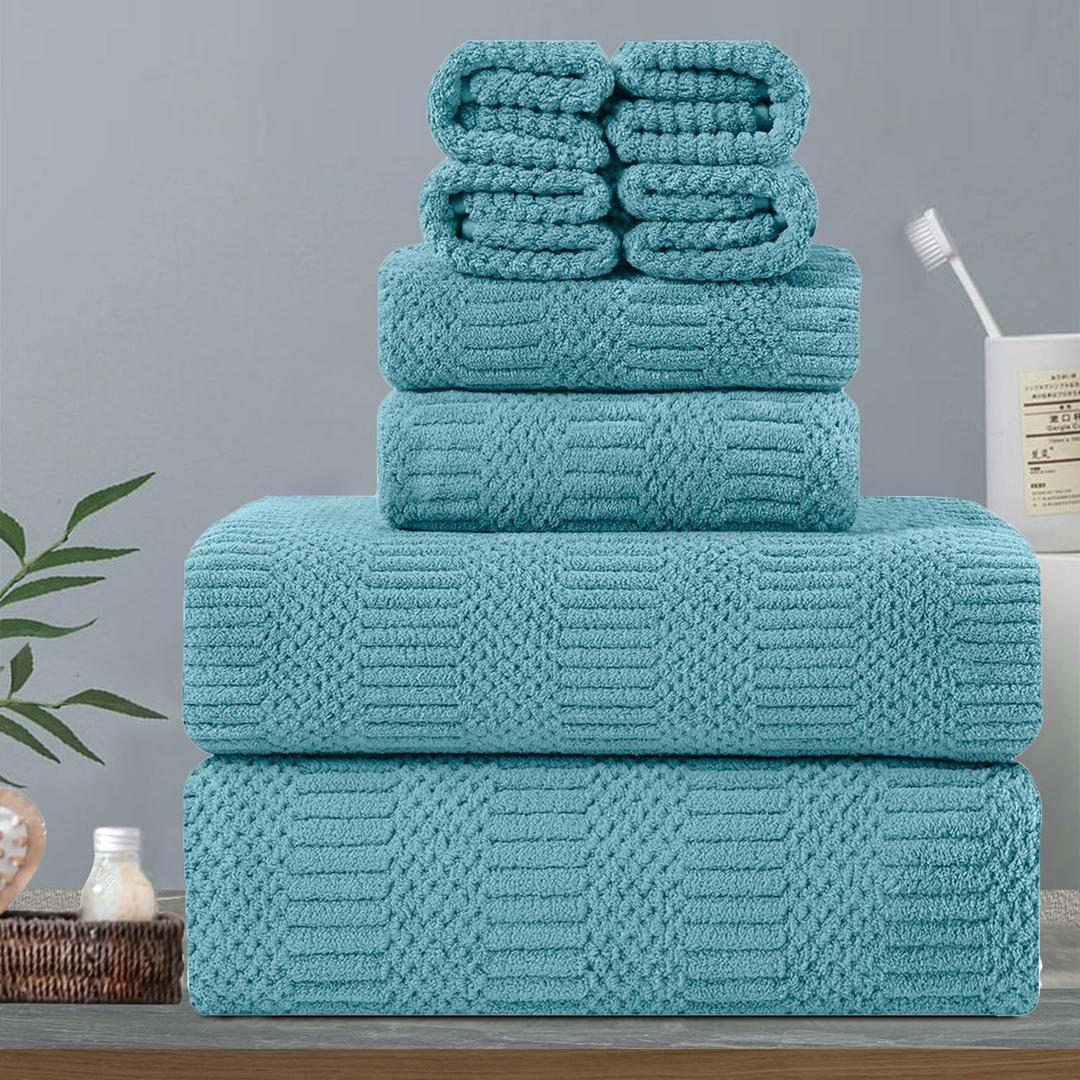 8 Piece Oversized Bath Towels Set Turquoise,2 Extra Large Bath Sheets,2 Hand Towels and 4 Washcloths 600 GSM Soft Bathroom Towel,Highly Absorbent Quick Dry Towels Set for Bathroom,Hotel and Spa (8-Piece Set)