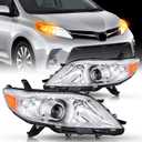 Nilight Headlight Assembly Compatible with 2011 2012 2013 2014 2015 2016 2017 2018 2019 2020 Toyota Sienna Chrome Housing Amber Reflector Clear Lens Headlights Replacement