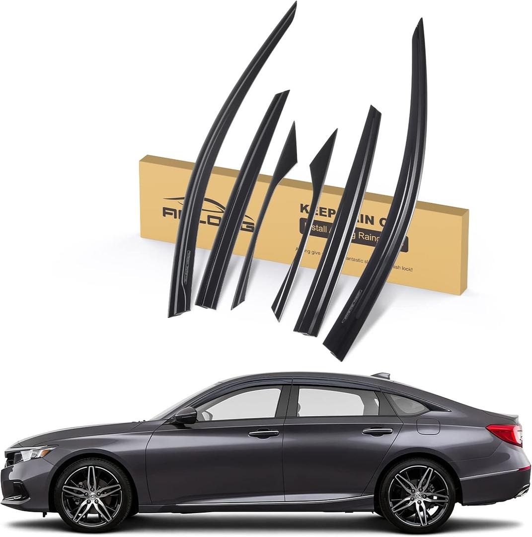 ACLONG Smoke Rain Guards Fit for Honda Accord 2018 2019 2020 2021 2022 Tape-On Side Shatterproof Window Visor, Window Deflectors, 6-Piece Set