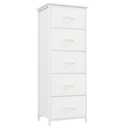 Somdot Tall Dresser for Bedroom with 5 Drawers, Storage Organizer Chest of Drawers with Removable Fabric Bins for Closet Bedside Living Room Laundry Entryway Hallway, White Leather