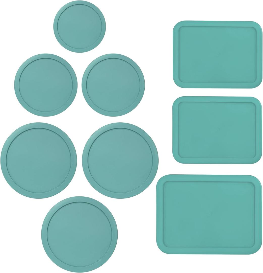 Replacement Lids for Pyrex Glass Food Storage Containers Rectangular (1) 1-Cup (2) 2-Cup (2) 4-Cup (1) 7-Cup (2) 3-Cup (1) 6-Cup Round Rectangle (Turquoise) (TURQOISE)