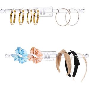 Heesch Headband Holder, Bracelet Holder, Claw Clip Organizer, Acrylic Necklace Holder, Hat Rack for Baseball Caps, Wall Mount Jewelry Holder for Bracelets, Watches, Headbands, Hair Ties (2-Pack)