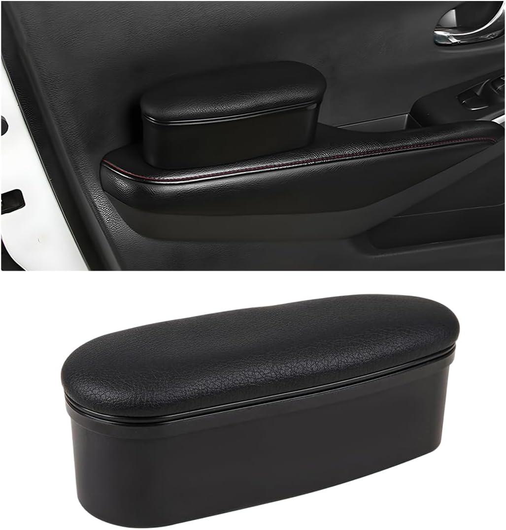 KVAEY Car Armrest Support Cover, Leather Adjustable Car Armrest Support Left Elbow Pad Extender, Comfortable Car Side Door Armrest Pillow with Storage Box Relieves Driver Arm Fatigue (Black, Style 1)
