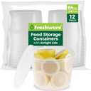 Freshware [12 Pack, 64 oz] 1/2 Gallon Plastic Deli Food Storage Soup Containers With Airtight Lids, Slime Containers, Freezer Safe | Meal Prep | Stackable | Leakproof | BPA Free, Clear