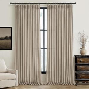 Pinch Pleated Warm Beige Sheer Curtains 102 Inches Long for Sliding Glass Doors 2 Panels Set, Burlywood Birch Flax Linen Light Filtering Window Drapes with Hooks for Kids Room 40"W x 102"L Inch Length