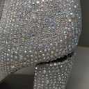 ABSOLEX Women Pointed Toe Rhinestone Block Medium Heel Knee High Boots (9, Silver)