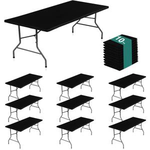 LUSHVIDA 10 Packs Vinyl Tablecloths with Flannel Backing for 6ft Rectangle Folding Table Cloths - Waterproof Plastic Picnic Table Covers with Elastic Corners, 30x72 inch, Black