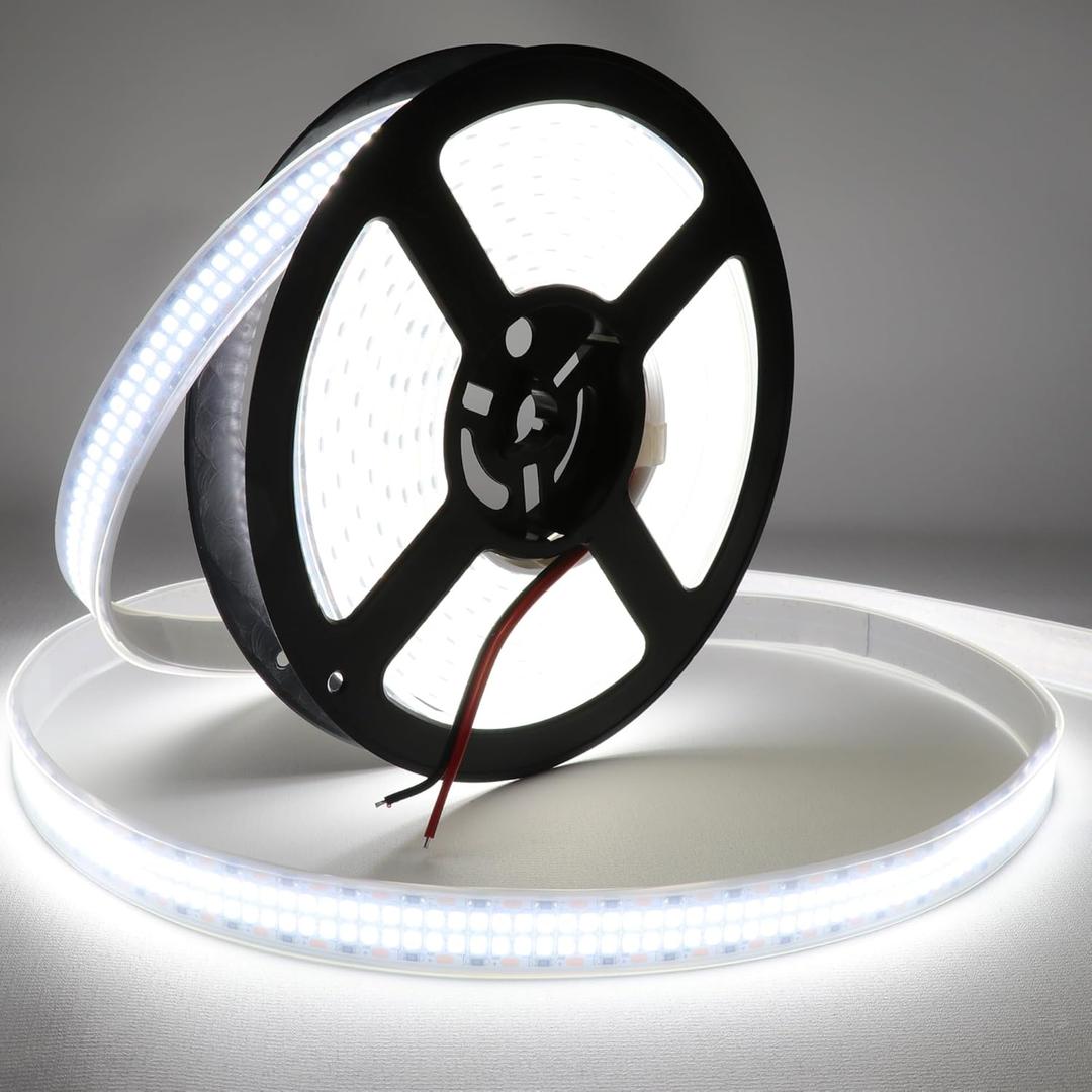 LED Strip Lights Cold White 6500K 16.4ft/5M Double Row 2835 SMD 2400LEDs DC 24V Daylight Bright Dimmable Flexible LED Tape Light Waterproof IP67 Outdoor Lighting(No Adapter and Dimmer)