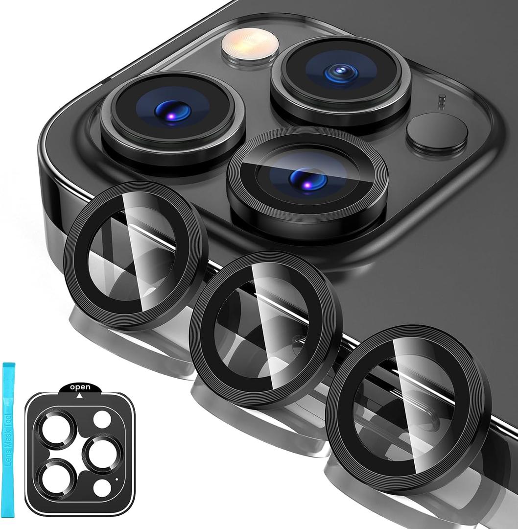 Tensea Camera Lens Protector Compatible for iPhone 17 Pro Max/17 Pro/15 Pro Max/15 Pro/16 Pro Max/16 Pro/14 Pro Max/14 Pro, Metal Tempered Glass Cover Camera Screen Protector Accessories,Case Friendly (Black)