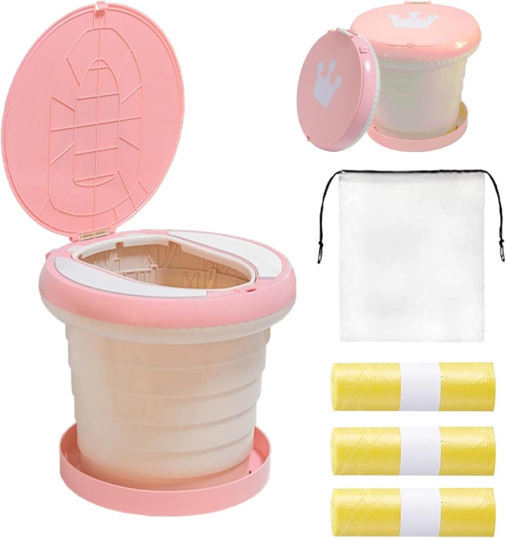 SunnySmile Travel Potty for Toddler, Portable and Foldable Toilet, Apply to Seat Emergency Toilet for Car, Camping, Outdoor, Indoor (Pink, Large)