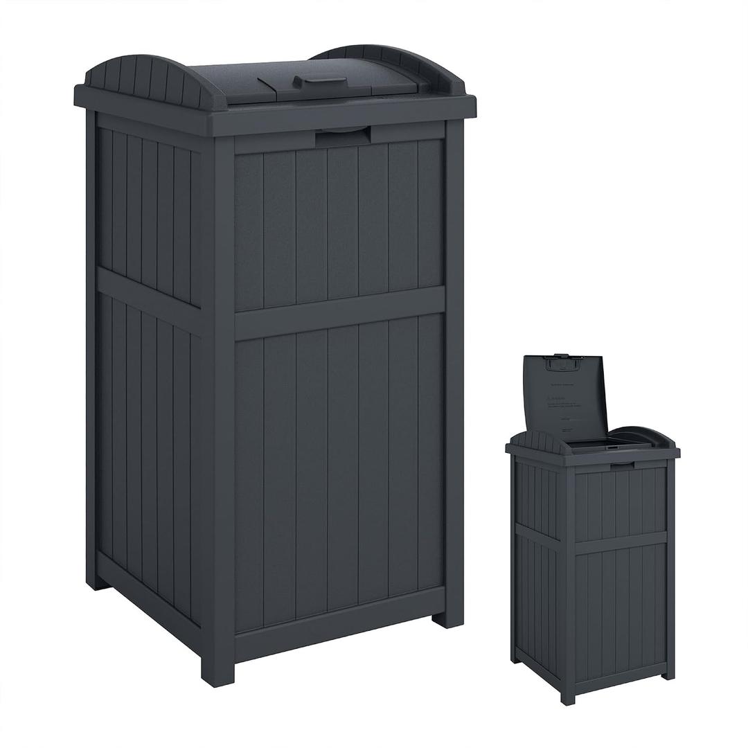Suncast 33 Gal Outdoor Trash Can Hideaway with Lid, Cyberspace
Resin Wicker Design, Fits 30-33 Gal Liners, Ideal for Patio, Backyard, Deck or Garden