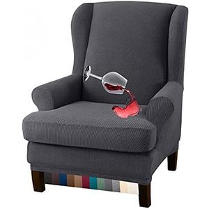 Granbest Premium Water Repellent Wingback Chair Cover 2-Piece High Stretch Jacquard Fabric Wing Back Chair Slipcovers (Wing Chair Cover, Gray)