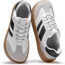 AIRHAS Womens Wide Toe Box Barefoot Shoes Fashion Zero Drop Sneakers for Women Walking Vegan Leather Minimalist Shoes(White/ Black, 9.0)