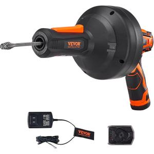VEVOR 12V Electric Drain Auger, 25FT Cordless Plumbing Snake Auto Feed, Pipeline Snake Drain Clog Remover with Power Drill for 3/4"-2" Pipes, 2.0Ah, Charger Included, Auto Feed Electric