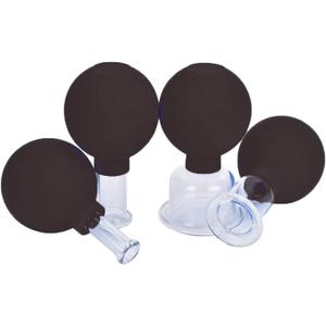 FeelFree Sport 4 Pieces Glass Facial Suction Cupping Set-Silicone Vacuum Suction Massage Cups Anti Cellulite Lymphatic Therapy Sets for Eyes, Face and Body (Black)