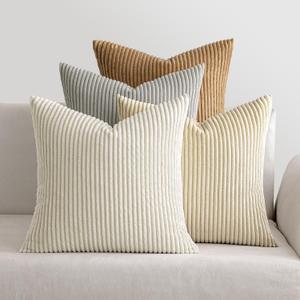 MIULEE Boho Farmhouse Throw Pillow Covers 18x18 Inch Set of 4 Neutral Rustic Decorative Cushion Covers Soft Corduroy Nordic Home Decor for Couch Bed Sofa Living Room