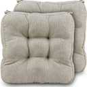 Chair Cushions for Dining Chairs 2 Pack - Thickened 3.5" Kitchen Chair Pads with Ties and Non-Slip Backing, Tufted Memory Foam Seat Cushions 16.5'' x 16.5'', Set of 2, Beige