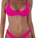 DaiLiWei Thong Bikini Sets for Women 2 Piece Brazilian Swimsuit Teens Bathing Suit Push Up Top Micro Bikinis Swim Suit 2025 (Large, Bikini Set Fluorescent Rose Red)