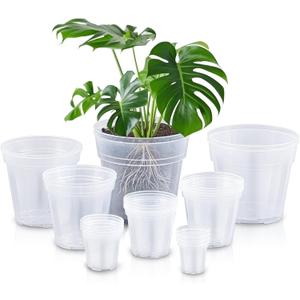 Vesici 24 Pcs 3/4/5/6/7/8/9/10 Inch Large Size Clear Nursery Pots Variety Pack Plant Pots with Drainage Holes Planters for Indoor Plants Flexible Transparent Plastic Plant Bottle Succulents