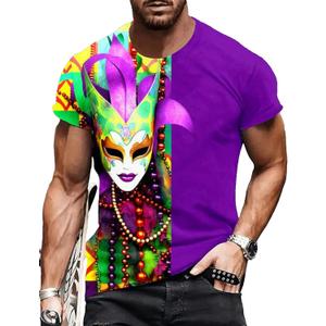 Mardi Shirt for Men Glitter Mask Graphic Festival T Shirt Tuesday Carnival New Orleans Party Tee Tops (Purple, XXL)