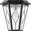 Solar Post Light Outdoor, Dusk to Dawn Vintage Post Lamp with Pier Mount Base, Wireless Black Waterproof Fence Pole Light with Art Glass for Garden Yard Patio Entryway