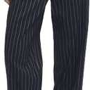 YEXPINE Women's Striped Wide Leg Pants High Waisted Suit Trousers Casual Business Work Dress Pants with Pockets (Black, L)