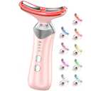 9-in-1 Red-Light-Therapy-for-Face-and-Neck, Portable Facial Massager Tool with Adjustable Vibration & Thermals for Wrinkles, Double Chin, Pink
