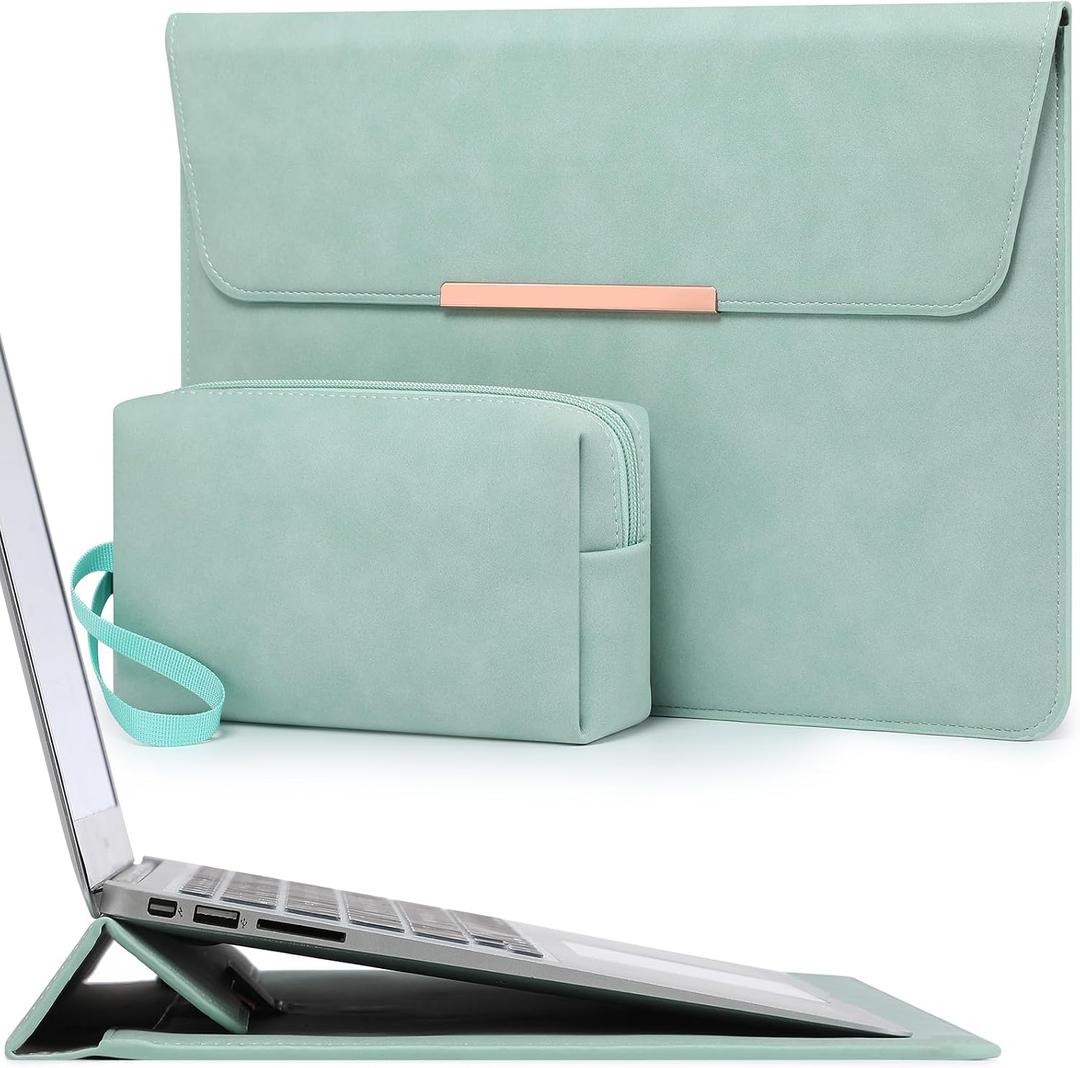HYZUO 15 Inch Laptop Sleeve Bag Case with Stand Feature for MacBook Air 15 M5 A3448 M4 A3241 M3 A3114 M2 A2941 2026-2023, MacBook Pro 15, 15" Surface Laptop 7/6/5/4/3, Mint Green(Smiley)