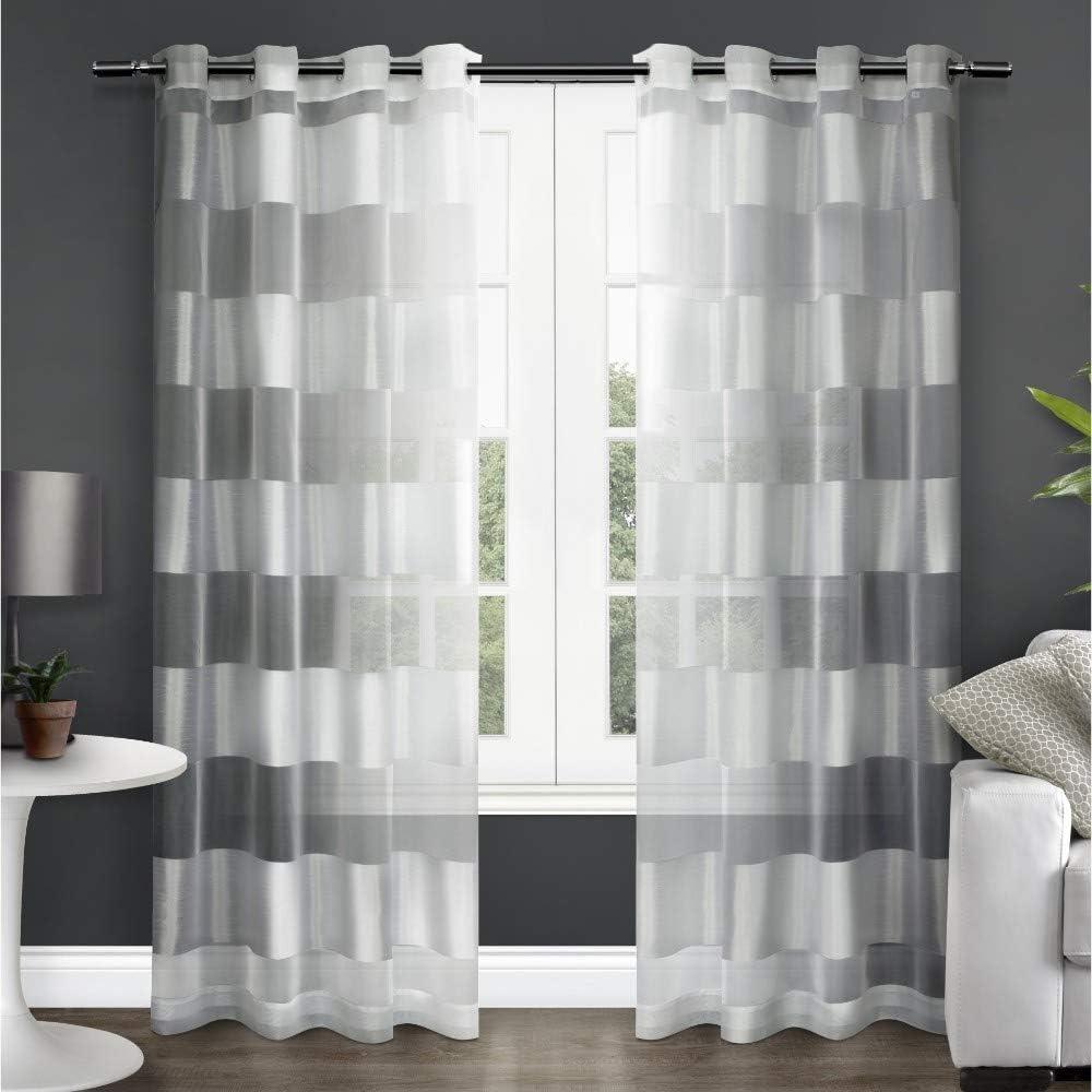 Exclusive Home Navaro Striped Sheer Grommet Top Curtain Panel Pair, 54"x96", Winter White