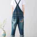 Yeokou Women's Loose Baggy Denim Wide Leg Drop Crotch Jumpsuit Rompers Overalls (Style 21 Blue)